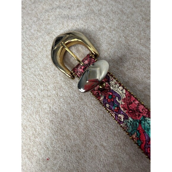 VTG Y2k Elite Freso Belt Leather Multicolor Brass Buckle Waist Women Size Medium - Picture 4 of 11